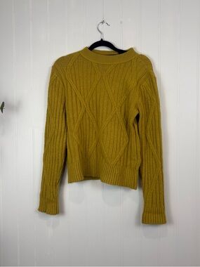 InWear Mustard Yellow Cable Knit Ribbed Crewneck Sweater Small Boho